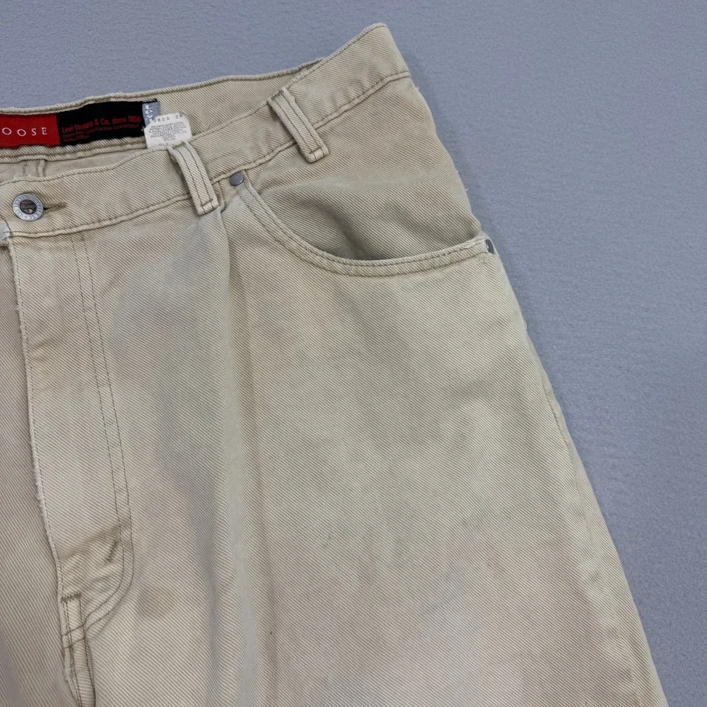 Vintage 90s Levis Silvertab Loose Denim Shorts 40 Baggy Beige Khaki Made in USA